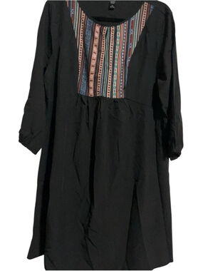 EUC Women's EMERY ROSE Black Multi-color Tunic Top Plus Size 1X